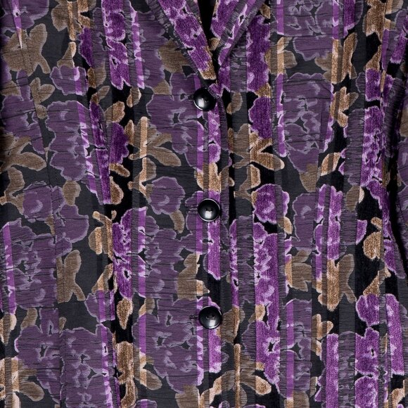 Joni B Blazer S Womens Floral Purple Black 3 Buttons Collared Velour Stripes - Picture 4 of 6